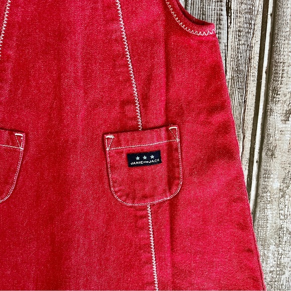 Janie & Jack Denim Jumper Dress Sz 6-12 Months Red - Picture 4 of 7